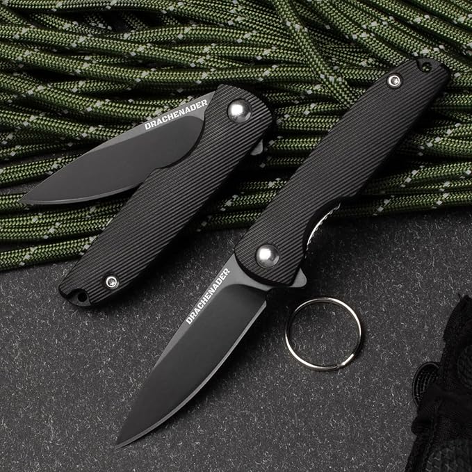 Small Pocket Knife, 4.96" EDC Mini Folding Knives 2" Drop Point Blade 5Cr13MoV Stainless Steel, Compact Tool, Gifts for Men Dad for Everyday Carry, Full Black