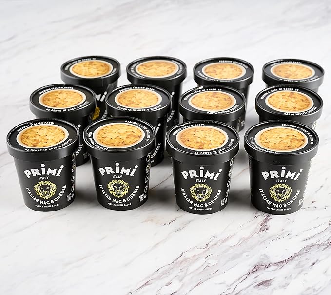 Primi Pasta Cup, 12-Pack, Made In Italy, Non-GMO, Just Add Water, Microwavable, Ready in 3 Minutes (8 Pack, Mac & Cheese)