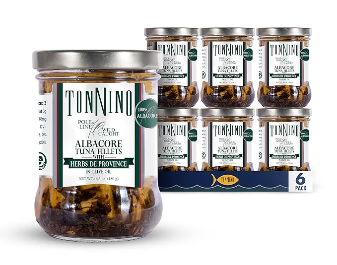 Tonnino Tuna Fish Albacore - Olive Oil with Herbs de Provence ??Pack of 6 ??Alternative to Salmon ??Protein Snacks ??Ready to Eat Meals