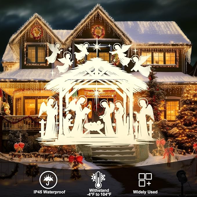 Treela Christmas Nativity Projector Lights Outdoor Dynamic Religious Christian Jesus Lights Decoration Outside Indoor LED Landscape Lamp for Holiday Garden Supplies