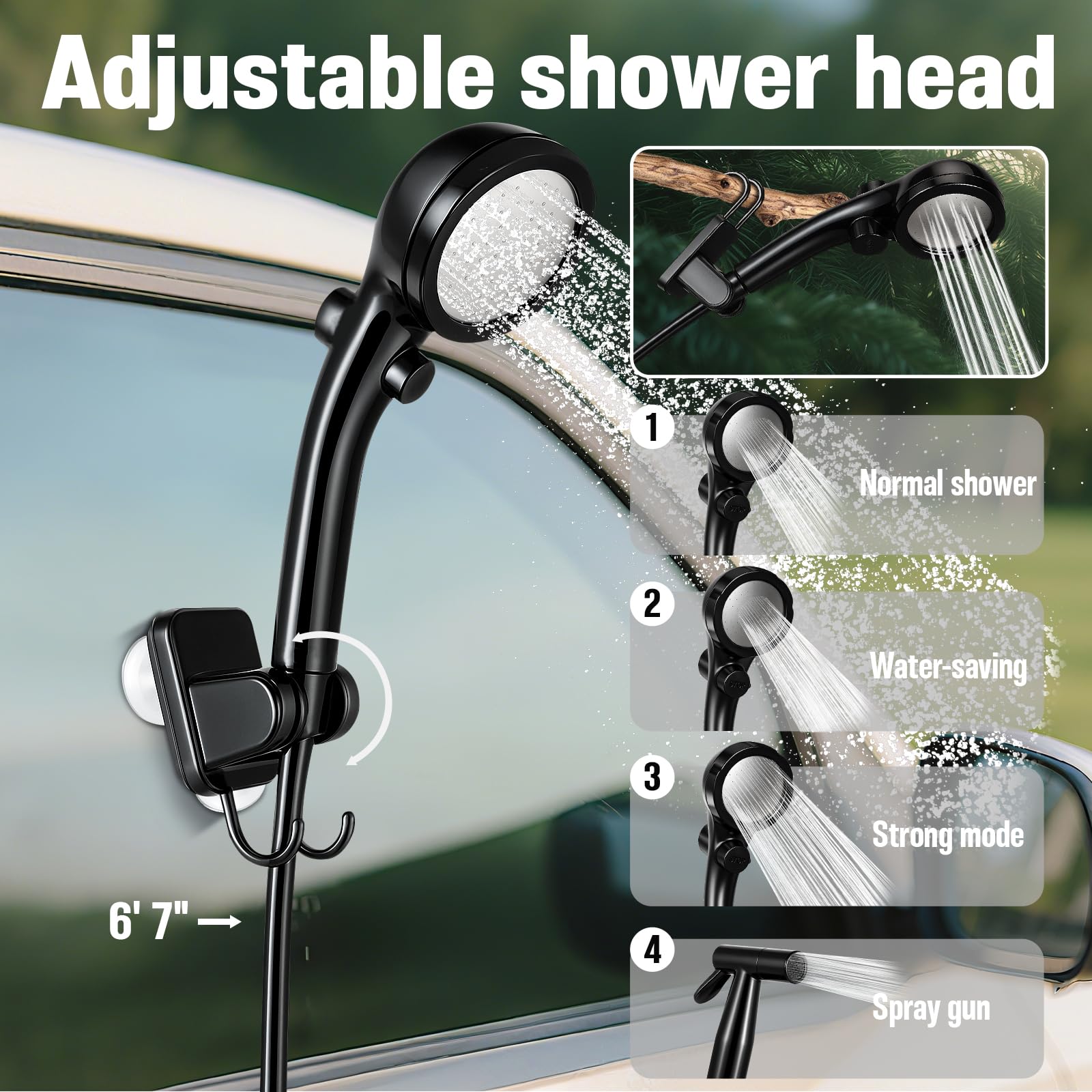 Motivekit™ Portable Camping Shower | 6.6 Gallons Foldable Bucket, 6000mAh Shower Pump, 6' 7" Shower