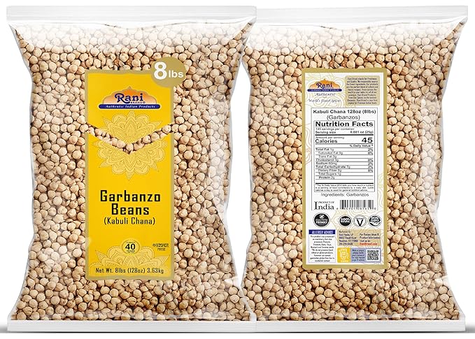 Rani Garbanzo Beans (Kabuli Chana) 128oz (8lbs) 3.63kg Bulk ~ All Natural | Vegan | Gluten Friendly | NON-GMO | Kosher | Indian Origin