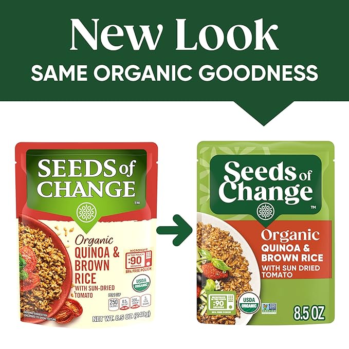 SEEDS OF CHANGE Organic Quinoa & Brown Rice with Sun Dried Tomato, Organic Food, 8.5 OZ Pouch (Pack of 12)