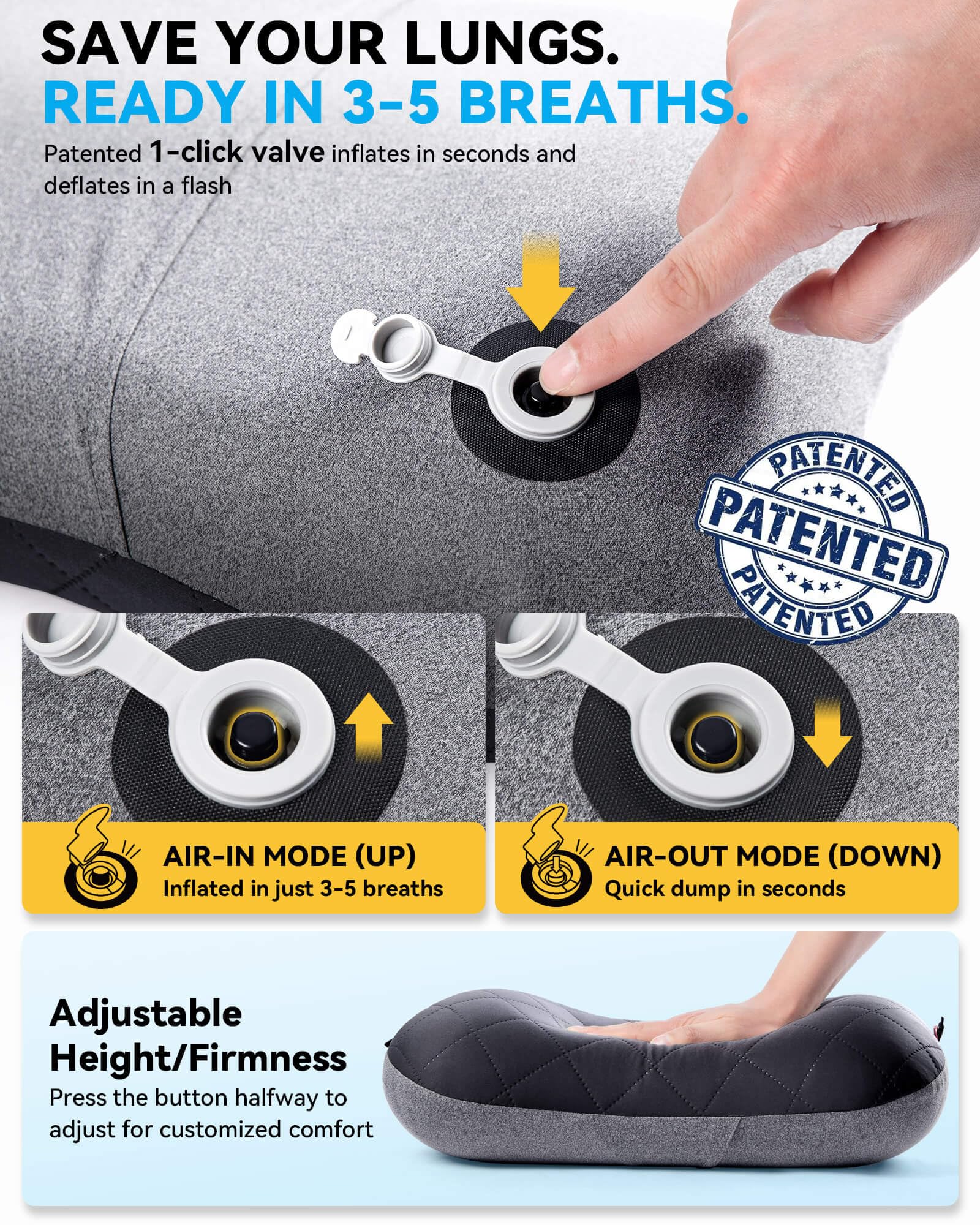 Hikenture Camping Pillow with Removable Cover, Ultralight Inflatable Pillow
