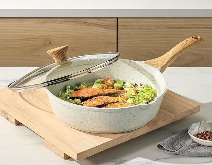 SENSARTE Nonstick Ceramic Sauté Pan 11-Inch/4.3QT, Non-toxic Deep Frying Pan Skillet with Lid, Healthy Jumbo Cooker, Stay Cool Handle, Induction Compatible, PFOA & PFAS Free