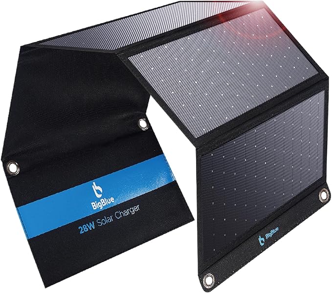 [Upgraded] BigBlue 3 USB Ports 28W Solar Charger(5V/4.8A Max), Portable Foldable Solar Panel for Camping, IP44 Waterproof, Compatible with iPhone 11/XS/XS Max/XR/X/8/7, iPad, Samsung Galaxy LG etc.