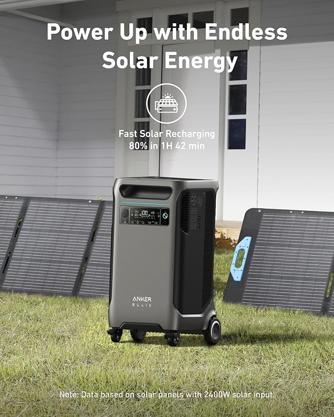 Anker SOLIX F3800 Portable Power Station with 2× 200W Solar Panels, 3,840Wh LiFePO4 Battery, 120V/240V 6,000W AC Output, Solar Generator for Home Use, RVs, Emergencies, Outages, and Outdoor Camping