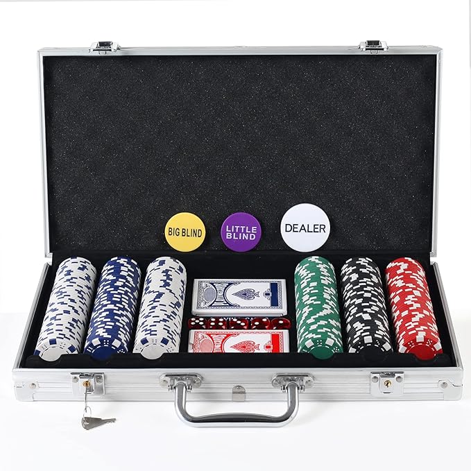 300Pcs Poker Chips Set for Texas Holdem,Blackjack,Professional Poker Kit with Aluminum Case,2 Decks Cards,Dealer,Big Small Blind Buttons and 5 Dice,11.5 Gram Gambling Chips for Casino Games