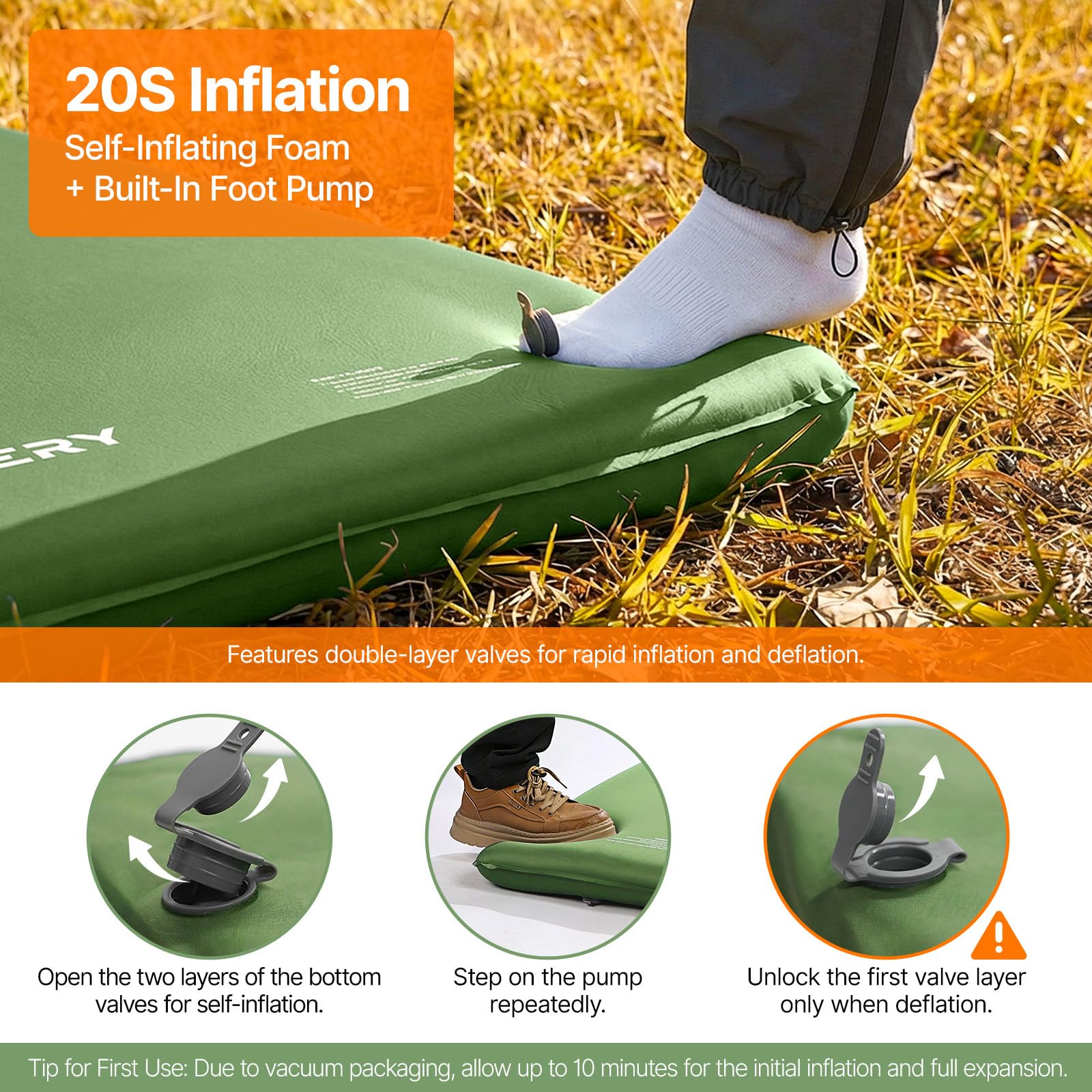 OGERY Self-Inflating Sleeping Pad, 3" Memory Foam Camping Mattress