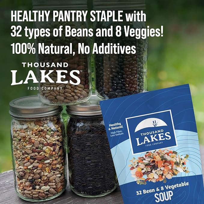 Thousand Lakes 32 Bean and 8 Vegetable Dry Soup Mix - 1 pound | Low Sodium | No Fat | High Fiber | 20+ Servings | Vegan