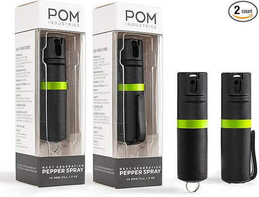 POM Pepper Spray Combo Pack Clip & Keychain - Maximum Strength OC Spray Self Defense- Tactical