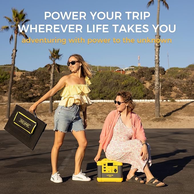 Lipower Solar Generator, 1120Wh Power Station 3 * 1000W AC Outlets(2000W peak), 60W USB-C Output, Generator for Camping, CPAP, Home BackupYellow+1 Solar Panel