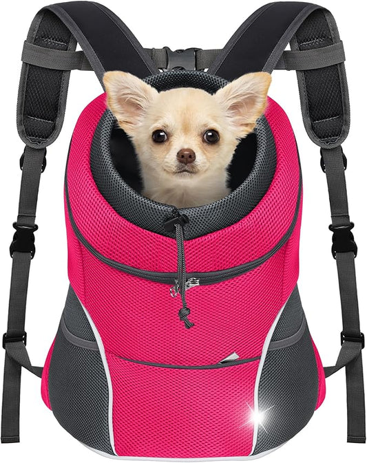 YUDODO Dog Front Carrier Backpack, Adjustable Breathable Pet Carrier for Small Dogs, Ventilated Puppy Back Pack with Safety Belt, Lightweight Doggy Backpack for Hiking Outdoor (Rose, L: 9-13.5 lbs)