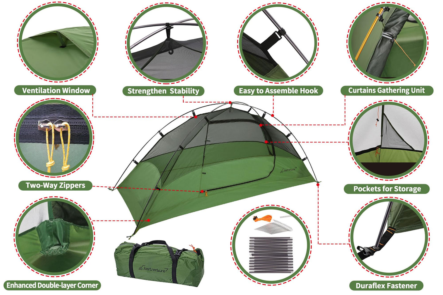 Clostnature 1 Person Lightweight Backpacking Tent, Easy Setup Tent