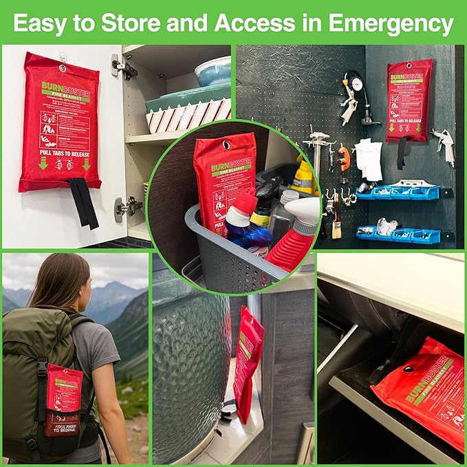 Emergency Fire Blanket - ASTM Certified Fire Suppression Blanket for Home, Kitchen, Grill, Camping, Car & More - 40" x 40" Flame Retardant Fabric, No Mess, Easy Deployment