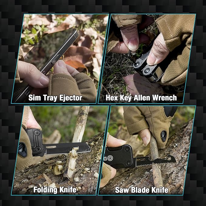 DuraTech 16-in-1 Multitool Knife, Compact EDC Pocket Tool with Locking Blade, Magnetic Bit Holder, 6 S2 Screwdriver Bits, Bottle Opener & Rope Cutter ??Ideal for Camping, Hiking, Survival