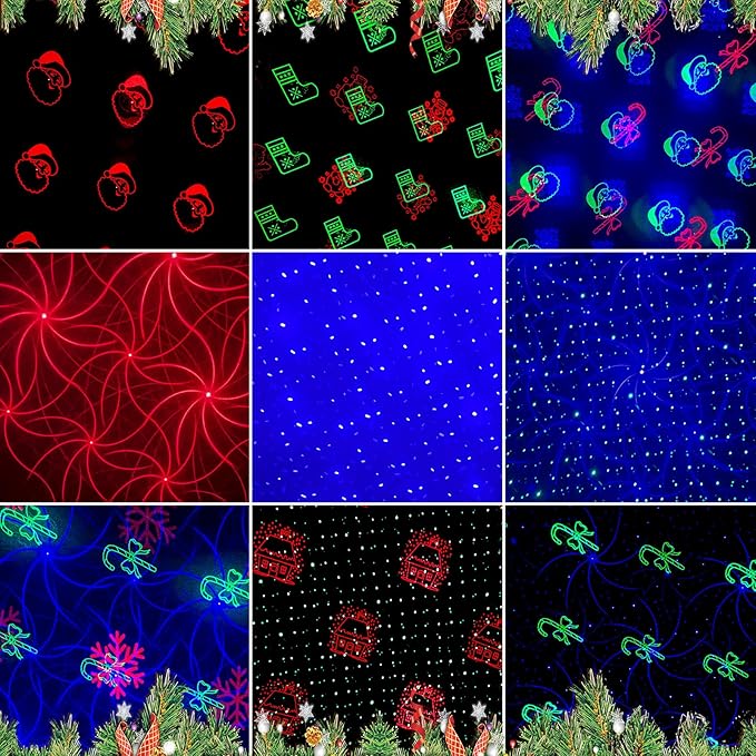 Laser Christmas Projector Lights Outdoor, 3 Colors RGB Christmas Laser Lights Outdoor Waterproof, Christmas Decorations Indoor Outdoor, Holiday Laser Light Projector for Home Garden Yard
