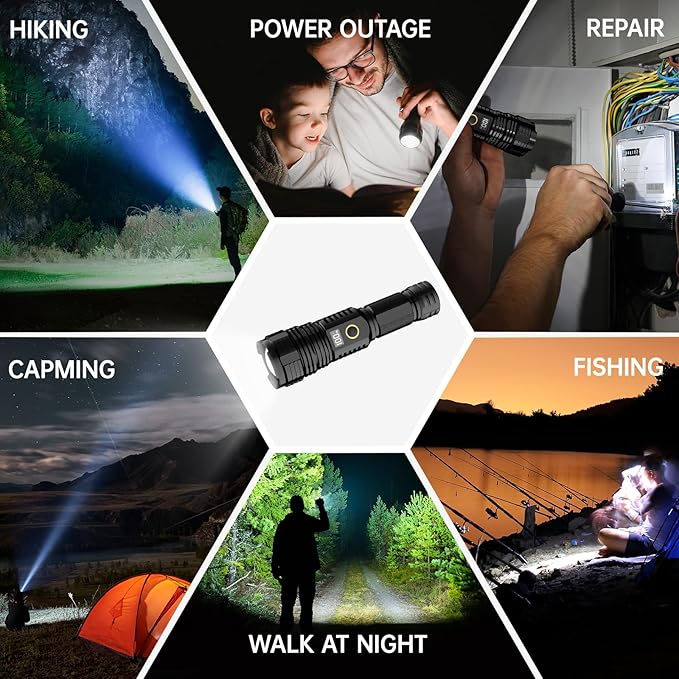 Flashlights High Lumens Rechargeable, LED Super Bright Flash Light Long Beam, Zoomable Linternas with LCD Digital Display, 5 Mode, Waterproof, Powerful Tactical Flashlight for Emergencies Camping Gift