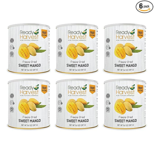 Ready Harvest Freeze Dried Food - Mango | Emergency Fruit | Bug Out Bag Essential | #10 Can | 25-Year Shelf Life | 6 Cans Filled to the Top