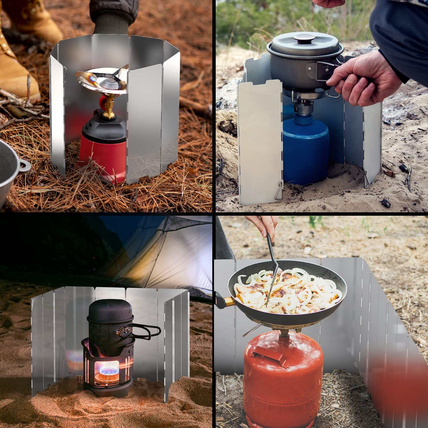 Ohuhu Camp Stove Windscreen 12 Plates Aluminum Folding Portable Camping Stove Windshield Cooker