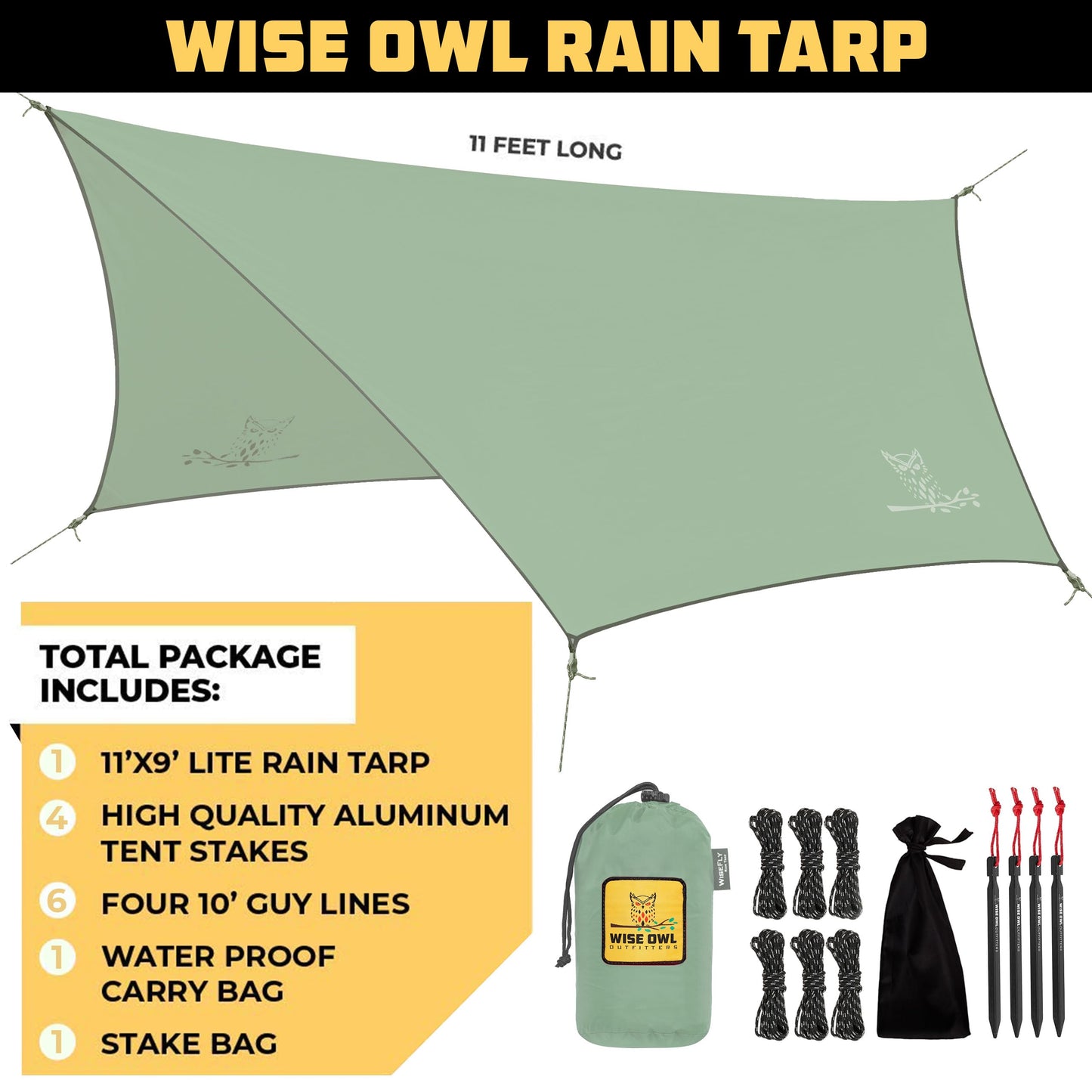 Wise Owl Outfitters Hammock Rain Fly – Waterproof Camping Tarp Cover with Tent Stakes & Carry Bag