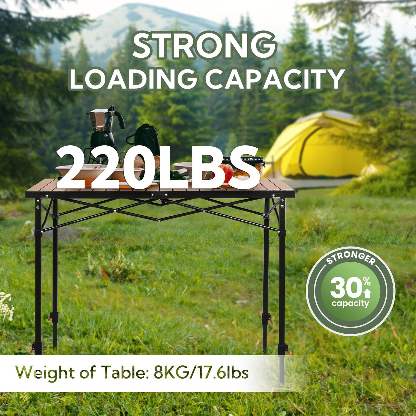Portable Outdoor Adjustable Height Camping Table, Large for 2-6 Person