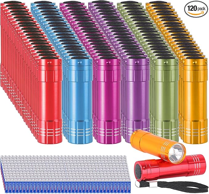 KunHe 120 Pack Small Mini Cheap Flashlight for Kids Bulk with Batteries Aluminum Bulk Flashlights for Camping Essentials Emergency Power Outage Gift to Operation Christmas Child Items Bulk Gift