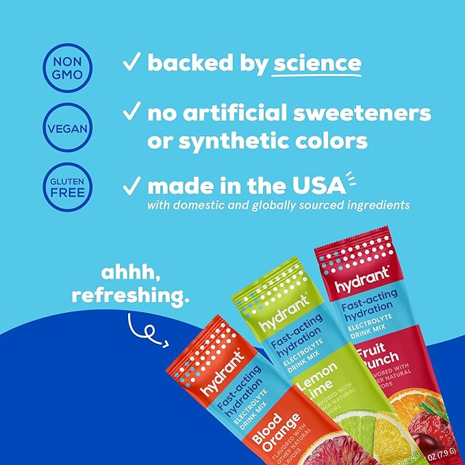 HYDRANT - Hydrate Electrolyte Powder Variety Pack, 30 Rapid Hydration Individual Stick Packs - Low Sugar Drink Mix for Daily Use, Travel & Workouts