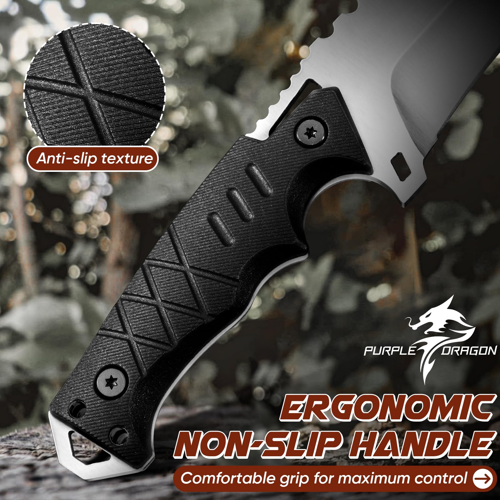 Purple Dragon Fixed Blade Knife with Kydex Sheath - Plain Blade