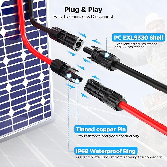 Mc4 to Xt60, 10FT Xt60 Connector Solar Charge Cable, 12AWG Pure Copper Solar Panel Mc4 to XT60 Extension Adapter Cable, Waterproof Connectors, for Solar Panel to Battery, RV, Portable Power Station