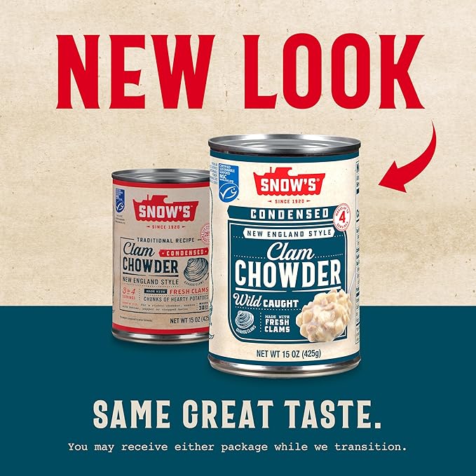 Snow's Condensed New England Clam Chowder, 15 oz Can (Pack of 12) - 4g Protein per Serving - Authentic New England Style Recipe