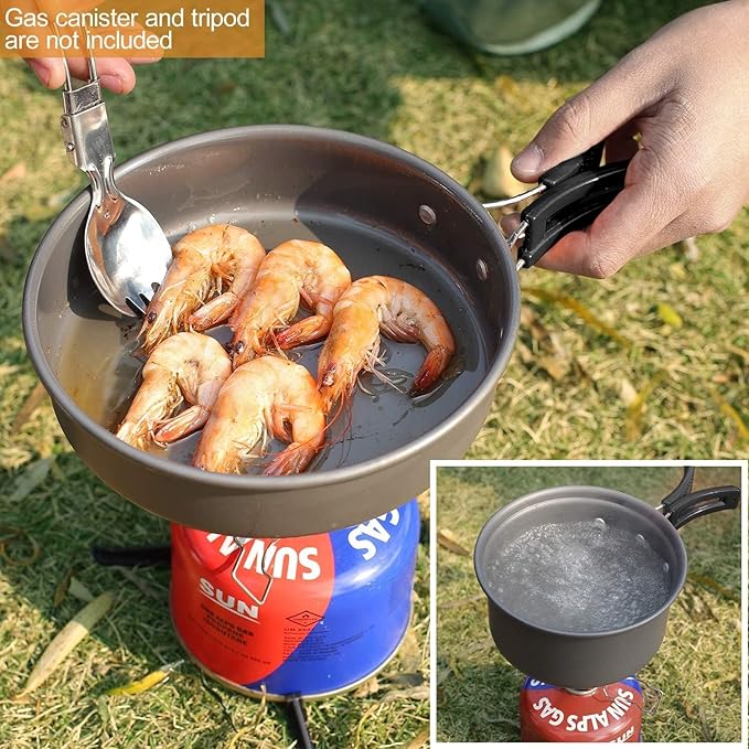 REDCAMP 6/10/11/12/14/15/19 PCS Camping Cookware Mess Kit Camping Gear Campfire Utensils Lightweight Stackable Pot Pan Bowls Soup Spoon with Storage Bag for Camping, Backpacking, Outdoor Cooking