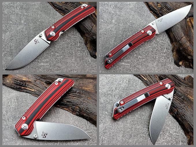 Sitivien ST128 Folding Knife,D2 Blade G10 Handle Safety Liner Lock EDC Tool Knife for Outdoor Hiking Camping-Red