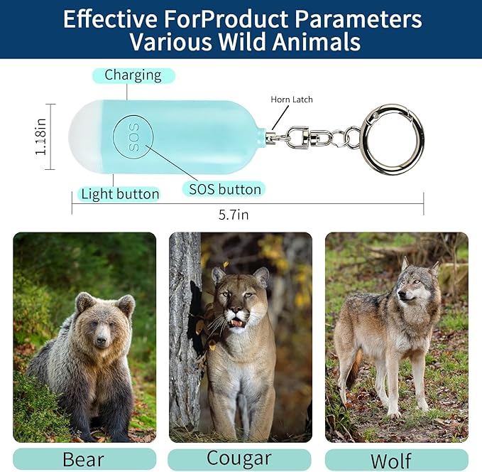 Rechargeable Bear Horn with 130dB Loud Alarm & LED Strobe Light – Ultra-Lightweight Personal Safety Horn for Hiking, Camping, Wildlife Protection ,Bear-Protection（White）
