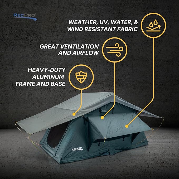 RecPro Soft Rooftop Tent with Mattress Pad | Extendable Ladder | Ventilation & Airflow | Weather Protection | Fits Up to 3 People