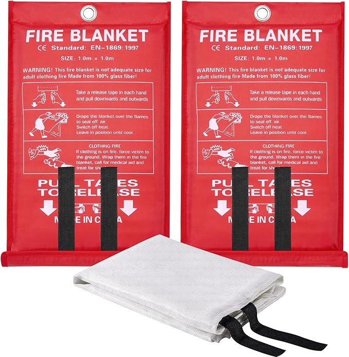 Emergency Fire Blanket - 2 Pack, Fire Suppression Blanket for Home and Kitchen, 40??x 40?? Fiberglass Fire Blanket (2)