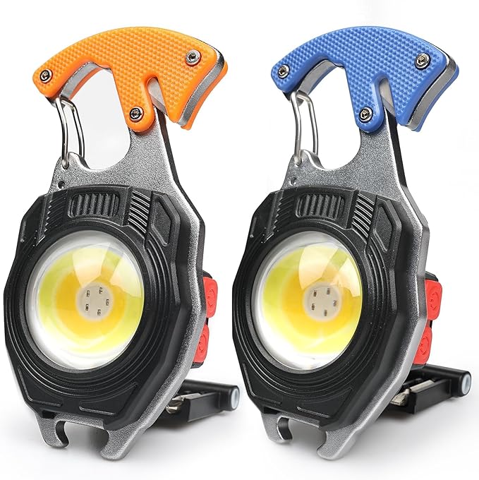 MAKDAK 2PC Keychain Flashlight Rechargeable Cob Keychain Work Light 7 Modes 1600Lumen High Lumen Flashlights for Emergencies,EDC (Orange and Blue)
