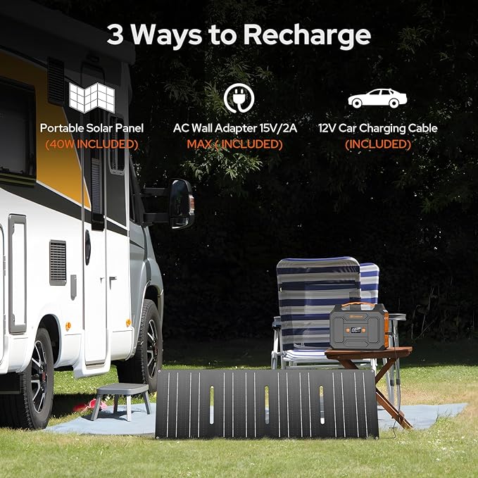 Portable Power Station with Foldable 40W Solar Panel, 100W Solar Powered Generator with Panels,110V AC Outlet Camping Solar Power Bank 146Wh DC Battery Pack for Smart Device RV Outdoor Power Outage