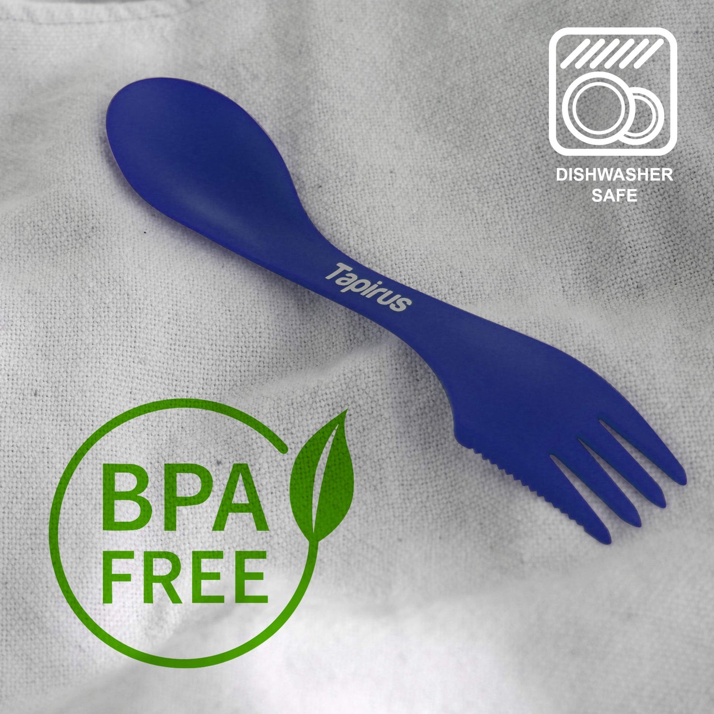 Tapirus - Camping Sporks to Go V8 Set - 7" BPA Free Plastic Sporks Reusable - Camping Spoon Fork