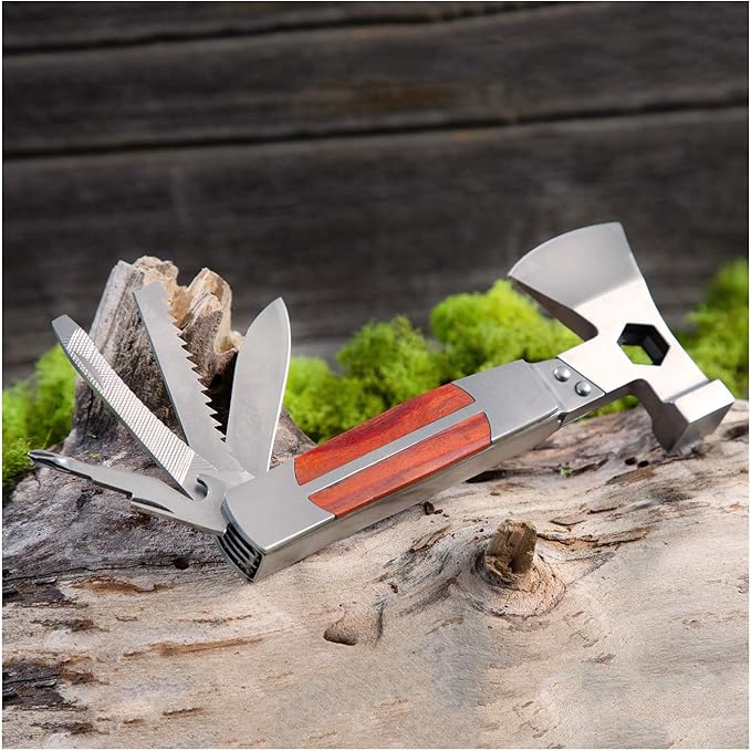 Sheffield 12301 Axe Multi Tool, 12-in-1 Camping Knives & Tools, Utility Tool Double Axe Head, Camping Tool, Stainless Steel Knife Multitool