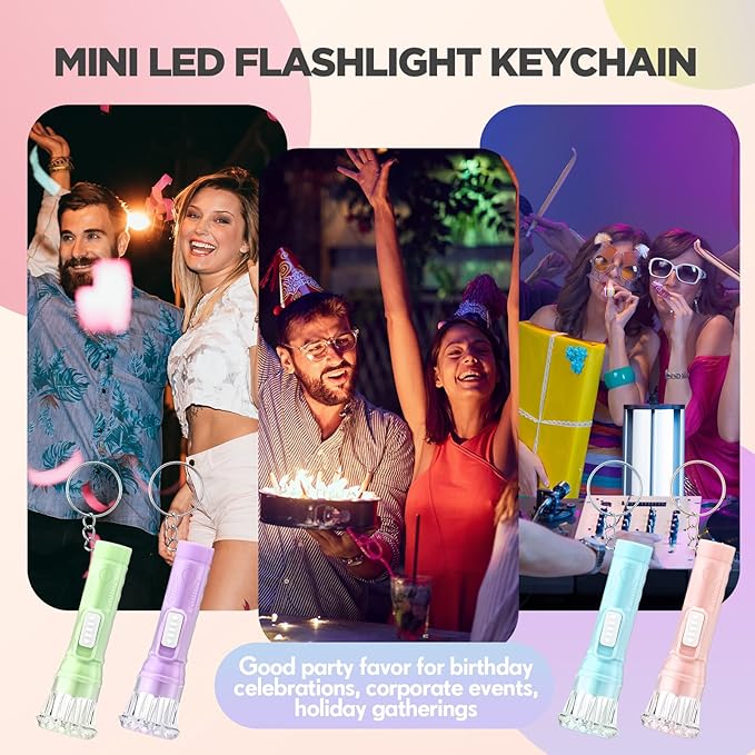 Jexine 100 Pcs Mini Flashlight Keychain Bulk Assorted Colors Torch Keyring Flashlights LED Small Keychain Light Hiking Camping Christmas Party Favors (Macron)