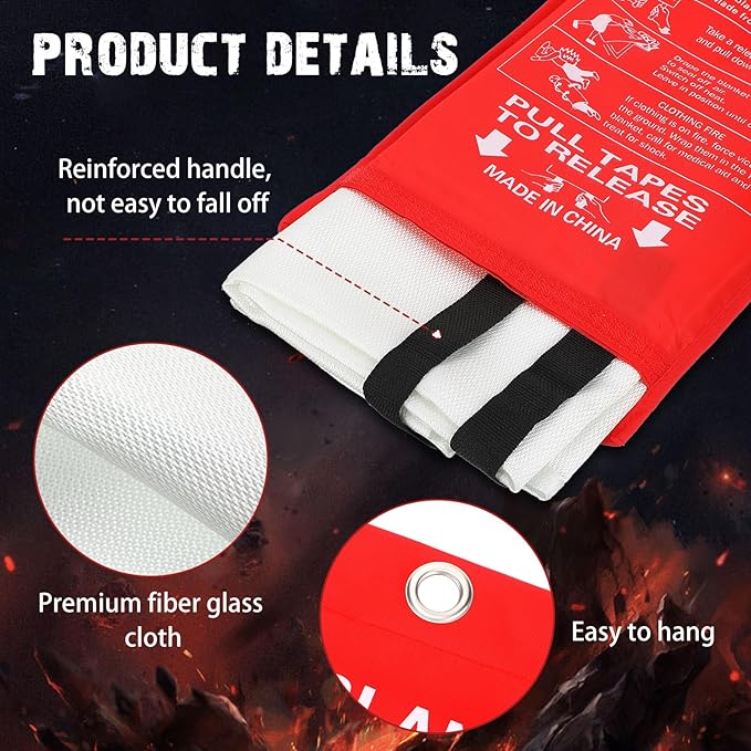 Macarrie 60 Pack 39??x 39??Fire Blanket Emergency for Home and Kitchen Safety Suppression Blanket Fiberglass Fireproof Survival for Fireplace Car Office Camping (Red)