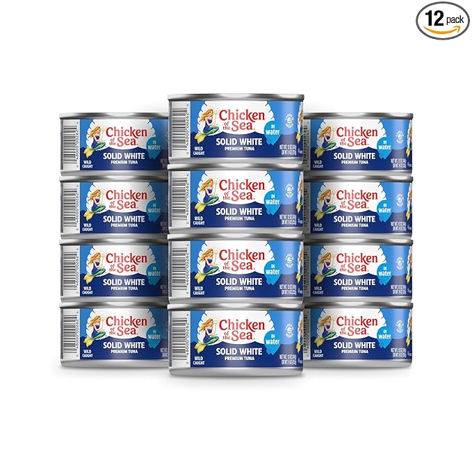 Chicken of the Sea Solid White Premium Albacore Tuna in Water, Wild Caught Tuna, 12 oz. Can (Pack of 12)