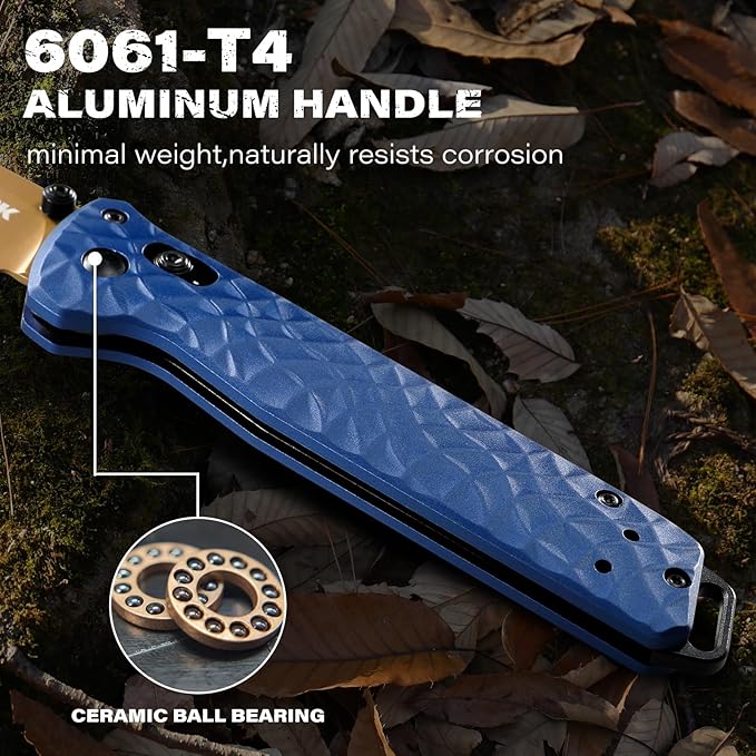 RBLACK Folding Knife with 3.39'' 154CM Steel Tanto Blade, Pocket Knife for Men Women Gifts, Axis Lock EDC Tactical Knife with Lightweight Aluminum Handle, Reversible Pocket Clip - RK0403-BL