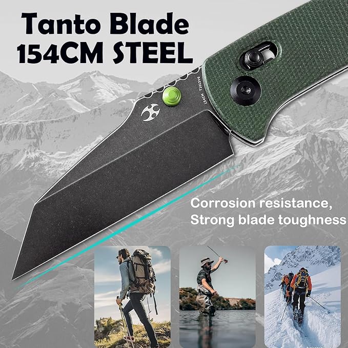 KANSEPT MainStreet Pocket Folding Knive,3.36''Black Ticn Coated 154CM Sharp Steel Blade,Green Micarta Handle with Axis Lock and Thumb Stud,Perfect Clip for Camping Hiking Fishing Everydaycarry T1015v6