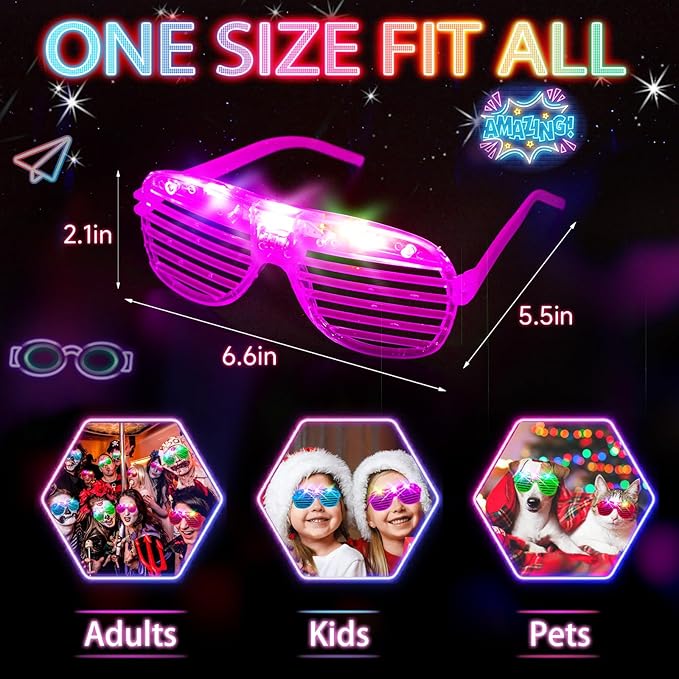 150PCS LED Glasses, Light Up Glasses, 5 Colors, 3 Light Modes, Glow in The Dark Party Supplies, Neon Party Favors for Birthday Gifts, Party Decorations, New Year, Carnival