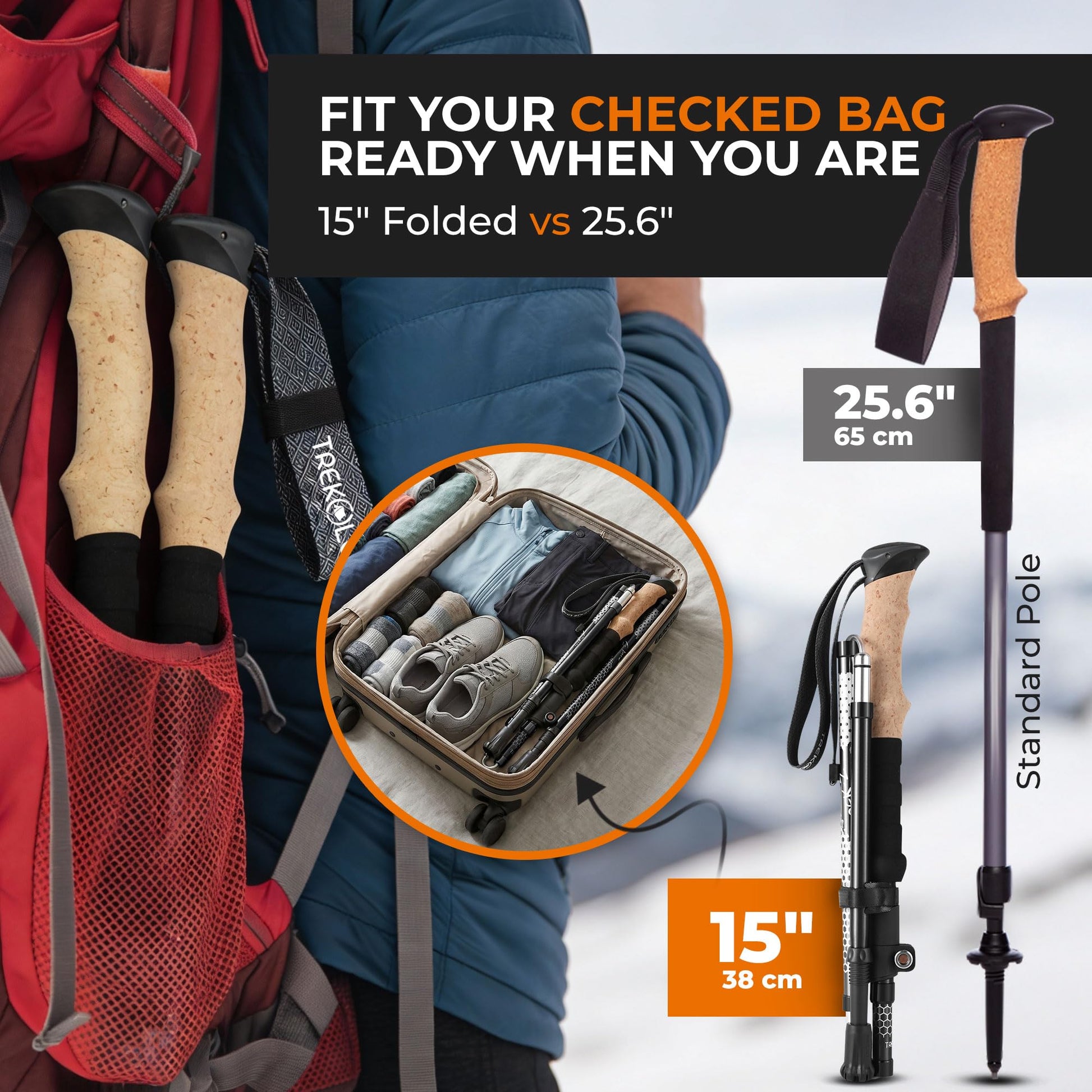TREKOLOGY Trek-Z Collapsible Hiking & Trekking Poles - Balance Support for Seniors, Women, and Men