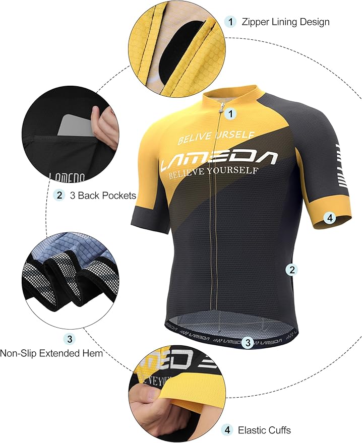 LAMEDA Men's Cycling Jersey Breathable Lightweight Bike Jersey Short Sleeve Quick Dry Moisture Wicking Biking Shirts