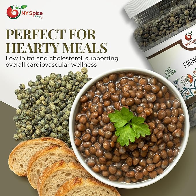 NY SPICE SHOP French Lentils ??1.5 Pounds French Green Lentils ??Dry Lentil Beans - Protein & Fiber Rich - Great for Stews, Indian Curries, Salads