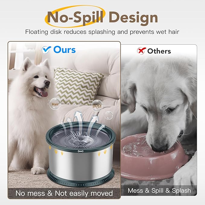 4.5L/1.2Gal Dog Water Bowl, No Spill Stainless Steel Slow Water Bowl for Medium Large Dogs, Large Capacity Splash Proof Slow Drinking Water Bowls with Anti-Slip Mat for Mess Drinkers, Green